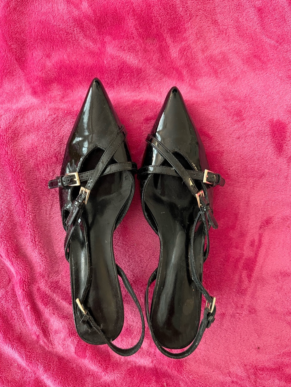 Patent Black Strappy Slingback Kitten Heels